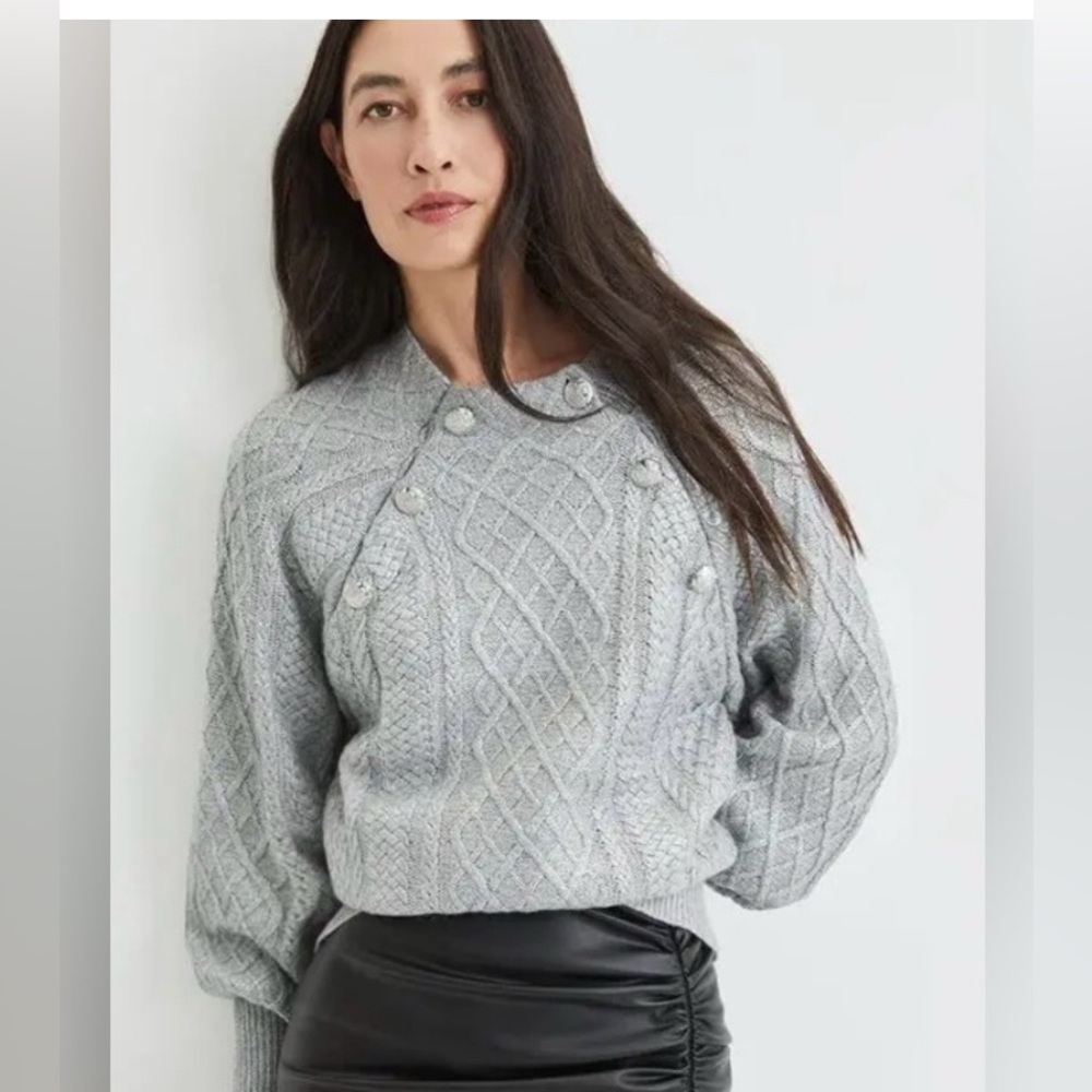 Veronica Beard Silver Grady Metallic Sweater Large Statement Glam Polished Chic
